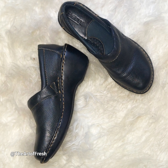 BOC BORN Clogs Womens 7 Black Leather Slip On Comfort Shoes - Picture 12 of 13